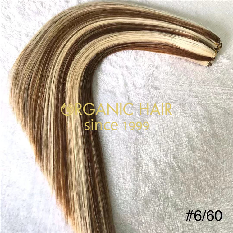 Human piano color #6/60 hand tied wefts hair extensions X215